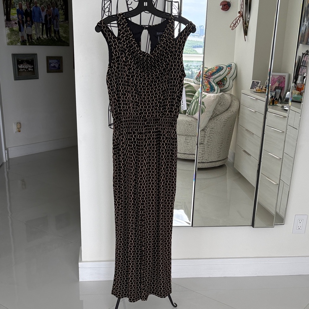 Chic Black and beige Patterned Maxi Jumpsuit